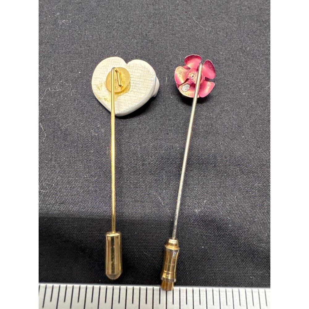 Vintage Artisan Enamel Flower Purple Iris Red Rose Floral Stick Pins Handcrafted - Picture 4 of 5